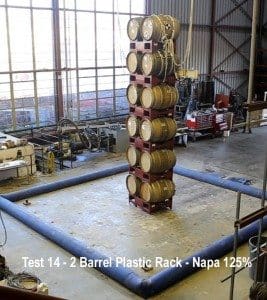 Barrels stacked 6 high on plastic racks after 125% of Napa quake energy
