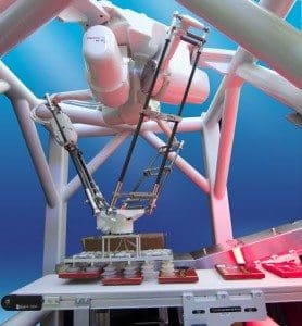 ●FANUC_robot.jpg: The FANUC M-3iA robot, a food-grade delta-style robot used for high-speed picking and packing.