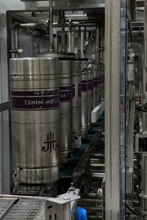 Kegs on cleaning and filling line