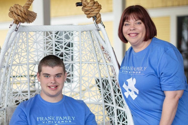 Frank Family Vineyards Retail Operations Administrative Assistant Jennifer Higgins and son Owen