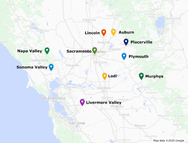 Lodi Wine Labs locations map