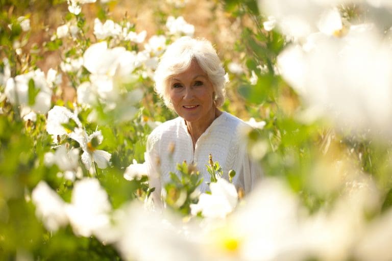 Close-up of Molly Chappellet in the garden - photo by Guru
