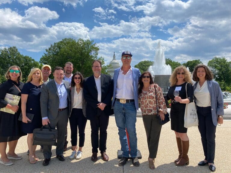 WineAmerica’s National Policy Conference 2022 (l to r): Marie-Chantal Dalese (MI), Dana Huber (IN), Scott Osborn (NY), Ryan Pennington (WA), Josh McDonald (WA), Moya Shatz Dolsby (ID), Chris Brundett (TX), Janie Brooks Heuck (OR), Devon Perry (NJ), Tara Good (WineAmerica).