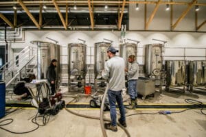 Pressing grapes at Lake Michigan College’s wine and viticulture program