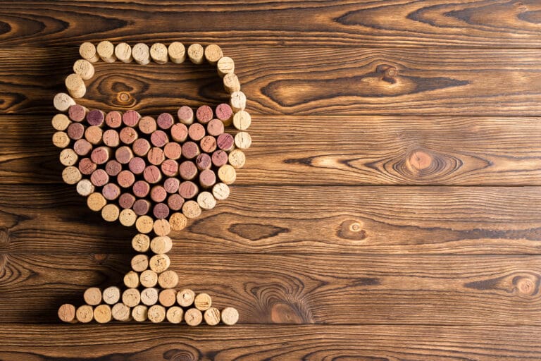 Creative,Design,Of,A,Full,Wineglass,Made,With,Corks,From
