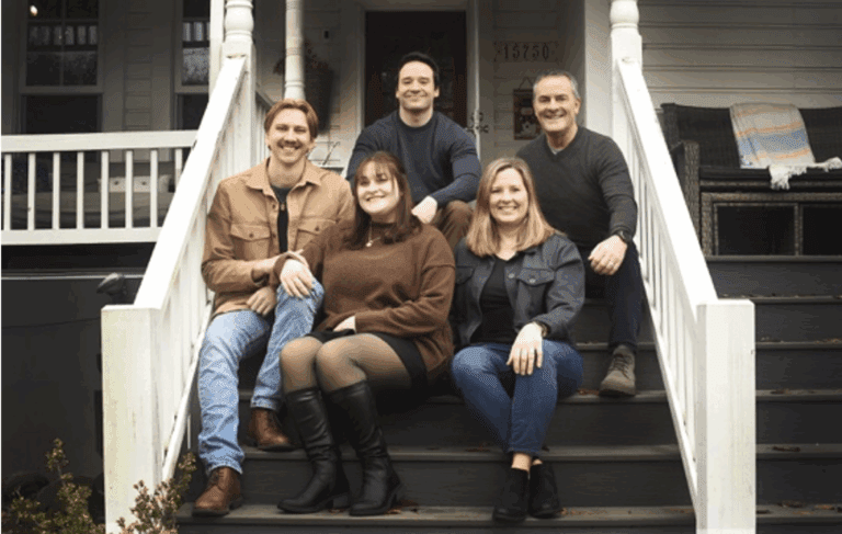 Clockwise, l to r_ Jackson Harloff-Frey, Tristen Frey, James Frey, Andrea Frey, Tatum Frey