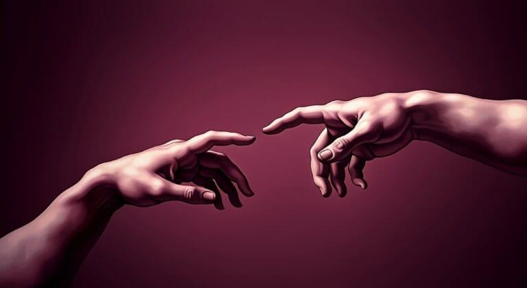 A,Painting,Of,2,Hands,Touching,In,The,Style,Of