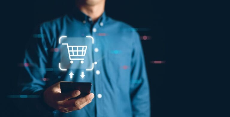 Businessman,Using,A,Smartphone,With,Online,Shopping,Concept,,Marketplace,Website