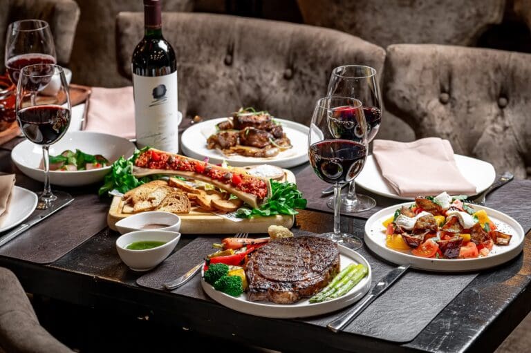 Delicious,Dinner,Spread,With,Red,Wine