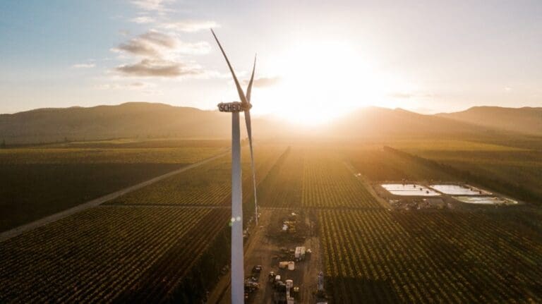 Scheid Family Wines' 400-foot-tall wind turbine generates 100% of the winery’s energy needs