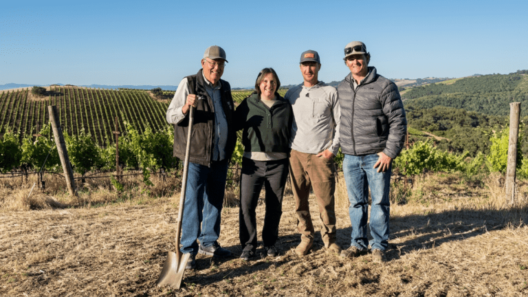 Bob and Maggie Tillman (Alta Colina), Jordan Lonborg, Ryan Domingos of Coastal Vineyard Care Associates. Credit Alta Colina