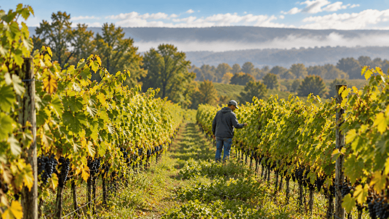 Autumn Vineyard Row Inspection